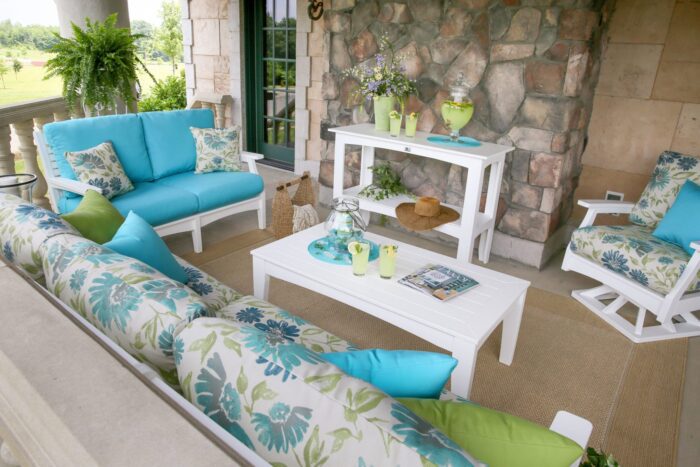 Classic Terrace White Frames Violetta Baltic Canvas Aruba Cushions Lifestyle 2
