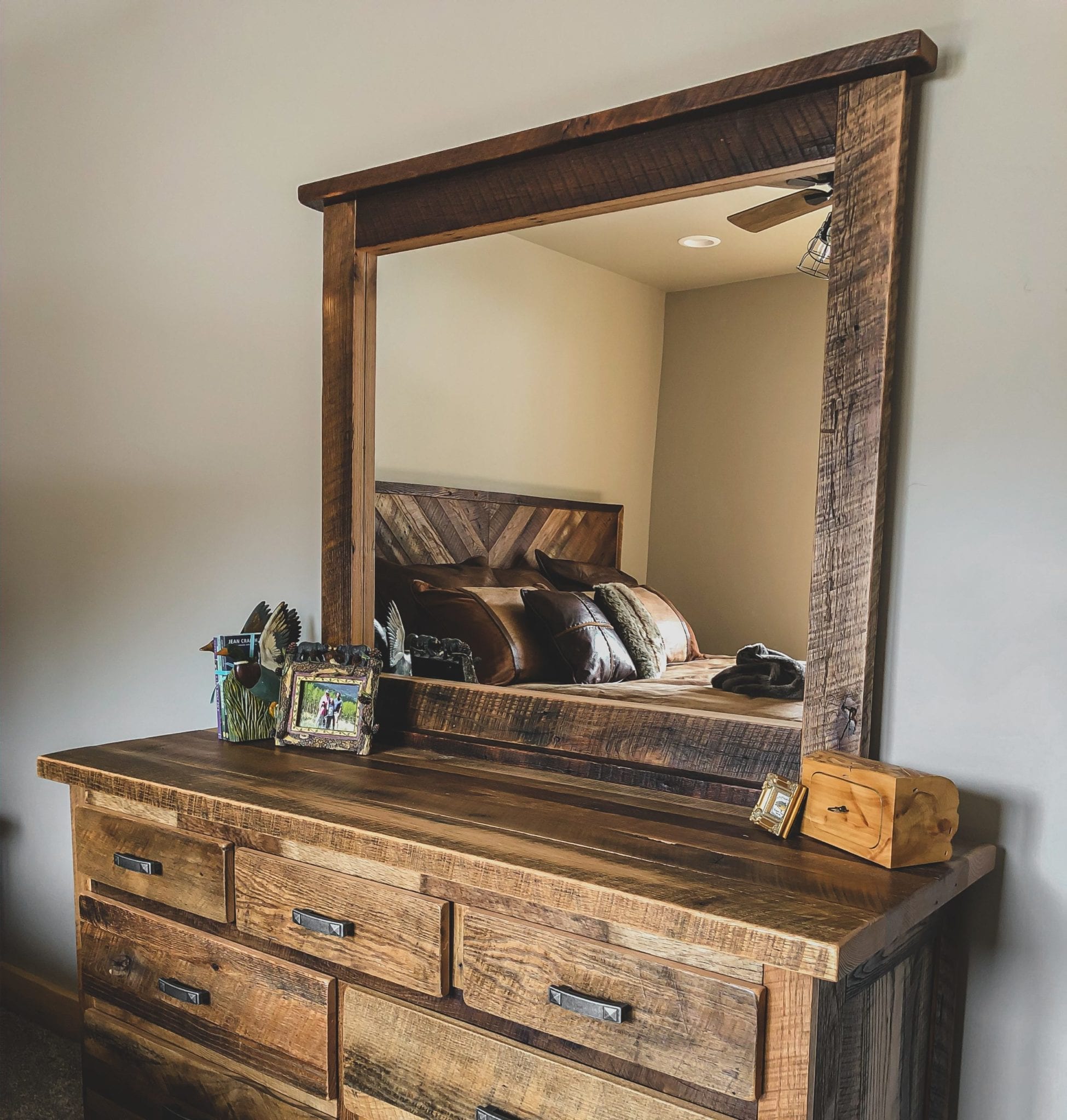 reclaimed barnwood dresser with mirror
