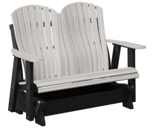 Four foot poly glider by Yoders with lumbar back