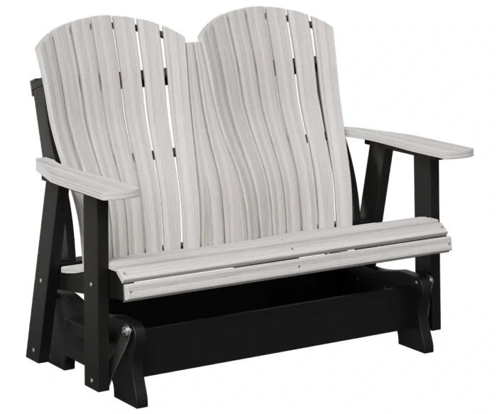 Four foot poly glider by Yoders with lumbar back