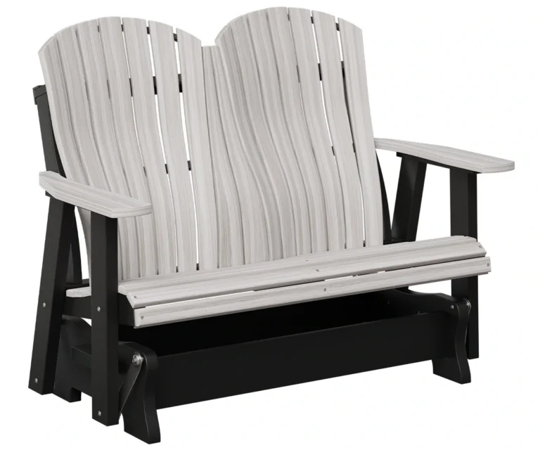 Four foot poly glider by Yoders with lumbar back
